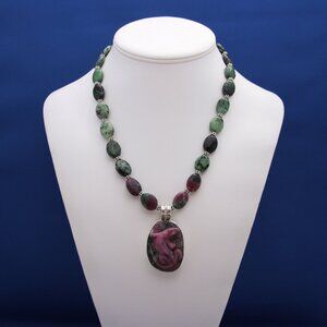 Vintage Ruby in Zoisite Lizard Pendant Necklace